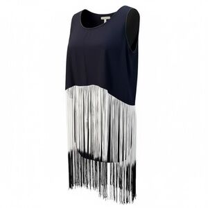 NWOT Uno Core Women's Boho Blue &‎ White Ombré Fringe Duster , Size Medium